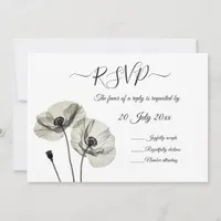 Simple Elegant Minimalism Black and White Poppies  Invitation