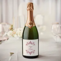 Elegant Vintage Romance Burgundy Floral Wedding Sparkling Wine Label