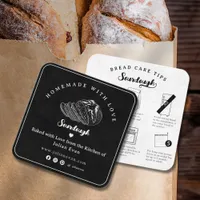 Modern Black Homemade Sourdough Bread Care Tips Square Business Card