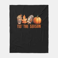 Tis The Season Pumpkin Leaf Latte Fall Thanksgivin Fleece Blanket