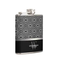 Trippy Diamond Black+White Pattern Groomsmen Gifts Flask