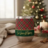 Festive Red Plaid So Very Merry Holiday Thermal Wine Tumbler