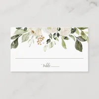 Wedding Greenery Foliage White Watercolor Floral Place Card