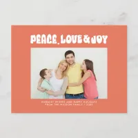 Orange Retro Groovy Peace Love Joy Photo Holiday Postcard