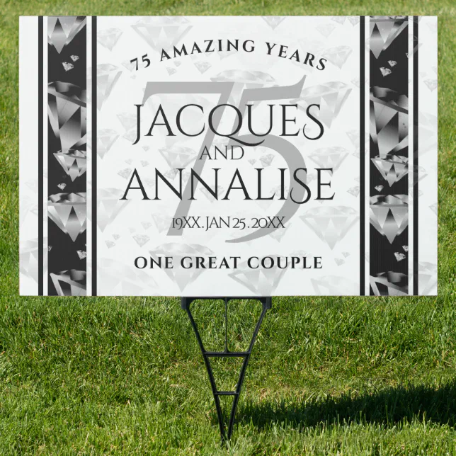 Elegant 75th Diamond Wedding Anniversary Sign