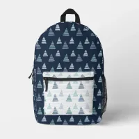 Blue Christmas trees with beads strings pattern Printed Backpack