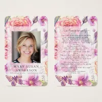 Floral Photo Funeral Memorial Prayer Card