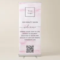 Blush pink marble business logo salon qr code retractable banner