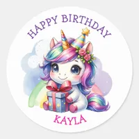 Personalized Girl's Birthday Unicorn Classic Round Sticker