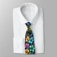 Neon Petals Shine Against Tropical Backdrop Neck Tie