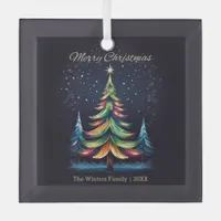 Modern Night Sky Christmas Tree Personalized Glass Ornament