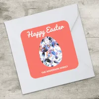 Happy Easter Patterned Egg Red Square Sticker