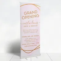 Blush Pink Watercolor Gold Circle Salon Reopening Retractable Banner