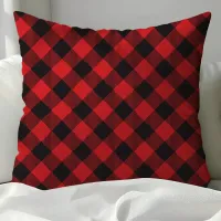 Buffalo Plaid Rustic Black and Red Pattern Throw Pillow