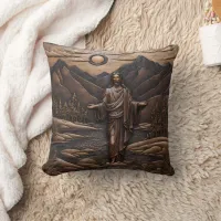 Jesus Standing by the River in Mountain Landscape Throw Pillow