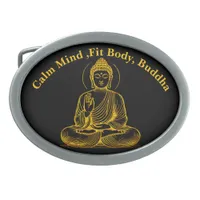 Gold Looking Buddha Statue Radiating Tranquility Belt Buckle