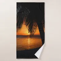 Orange Sunset Beach Tropical Island Palm Tree Bath Towel Set