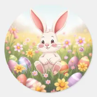 Sweet Watercolor Cartoon Easter Bunny  Classic Round Sticker