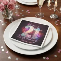Neon Purple Disco Ball Music Notes 21st Birthday Napkins