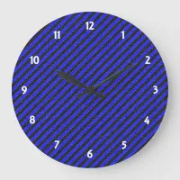 Thin Black and Blue Diagonal Stripes Large Clock