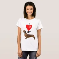 I Love My Dachshund Red Heart Women's T-Shirt