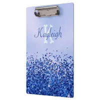 Simple Blue Brushed Metal and Glitter Monogram | Clipboard