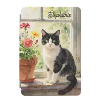 Watercolor Cat and Flowers on Window Sill   iPad Mini Cover