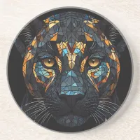 Mosaic Stained Glassed Black Panther Portrait  Coaster