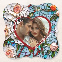 Mosaic Stained Glass and Tile Wedding Personalized Paper Coaster