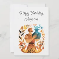 Aquarius Water Bearer Zodiac Boho Floral Flat Card