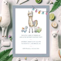 Watercolor Llama Kids Birthday Party Photo Invitation