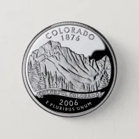 Faux Colorado State Quarter Rocky Mountains Trees Pinback Button