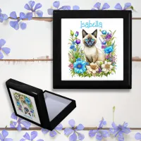 Personalized Ai Watercolor Siamese Cat in Flowers Gift Box