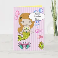 Pretty Yellow Mermaid Happy Birthday Card