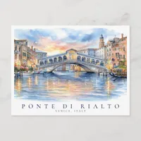 Rialto Bridge Venice Watercolor Italy Travel Postcard