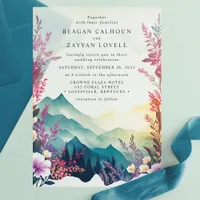 Watercolor Floral Spring Mountains Wedding Vellum Invitations