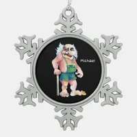 Scandinavian Funny Looking Ogre Troll Snowflake Pewter Christmas Ornament