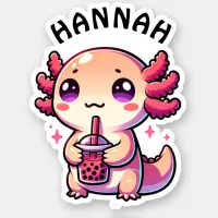 Cute Kawaii Axolotl with Bubble Tea Personalized Sticker