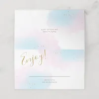 Whimsical Pastel Watercolor Pink Blue Gold Wedding Place Card