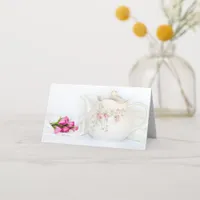Teapot with Pink Roses Wedding Place Card