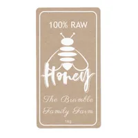 White 100% Raw Honey Bee Label On Kraft Apiary