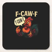 F Caw F Funny Angry Rooster Graphic Retro Style Square Paper Coaster