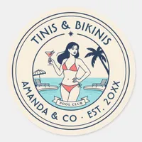 Preppy Pool Club Tinis & Bikinis Team Bride Classic Round Sticker