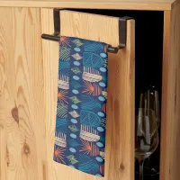 Caribbean Tribal Mudcloth: Festive Blue, Orange Kitchen Towel