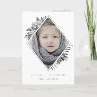 Silver Gray Botanical Elegant Photo Holiday Card