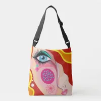 Abstract Art Quirky Whimsical Female Face Eye Crossbody Bag