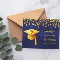 Navy blue gold Graduation Party Save the Date card