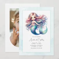 Under the Sea Girls Mermaid Birthday Party Photo Invitation