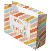 Jolly and Bright Colorful Retro Stripe Christmas Large Gift Bag