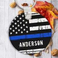 Personalized Police Officer Thin Blue Line Keychain